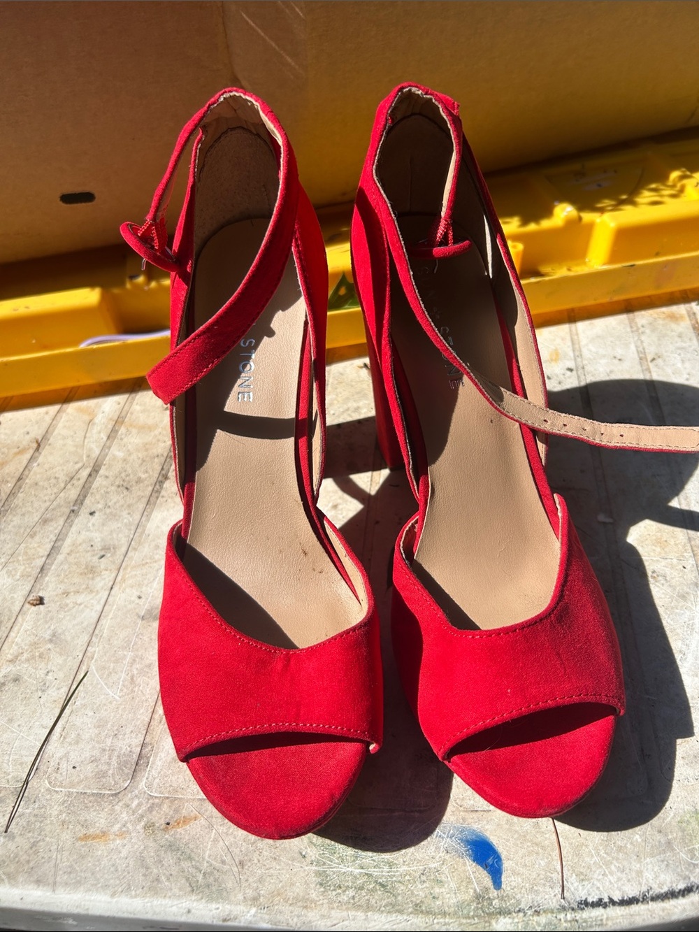 Red Suede Ankle-Strap Peep-Toe Heels - Women